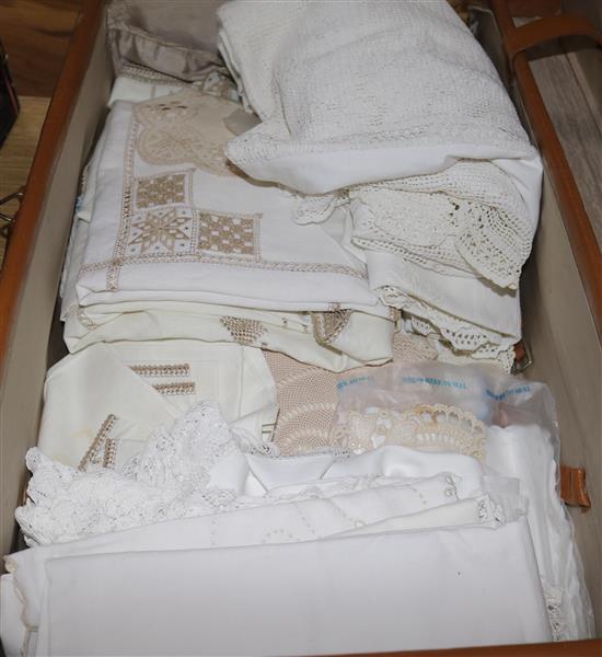 A large quantity of embroidered and crocheted white work